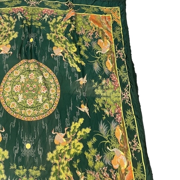 Vintage Brocaded Flowers Chinese Silk Tapestry 48" x 48" Green - Picture 5 of 11